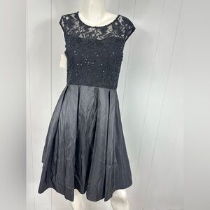 NEW One By Eight Sz 6 Black Tulle Lace Sequin Formal Cocktail Midi Dress Womens